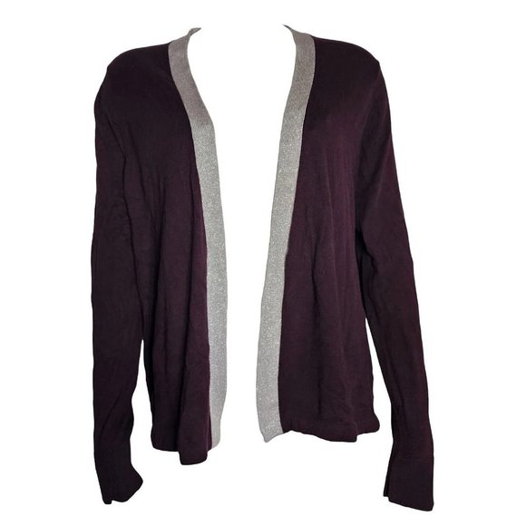 ANN TAYLOR LOFT Solid Purple Silver Trim Open Front Cardigan Womens Size XL - Picture 1 of 6